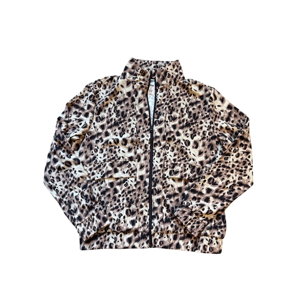 Members Mark Womens Travel Jacket XS Leopard Print Full Zip Mock Neck Stretch